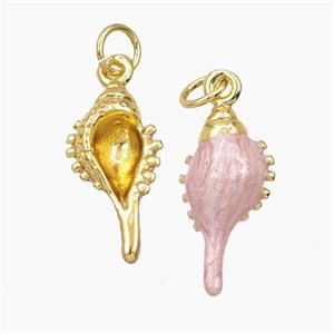Copper Conch Shell Pendant Pink Enamel Gold Plated, approx 9-18mm