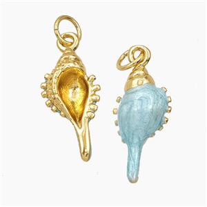 Copper Conch Shell Pendant Blue Enamel Gold Plated, approx 9-18mm
