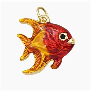 Copper Fish Pendant Red Enamel Gold Plated, approx 16mm