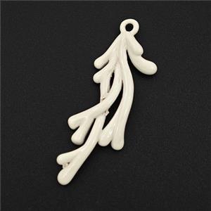 Coral Branch Charms Copper Pendant White Enamel, approx 11-30mm