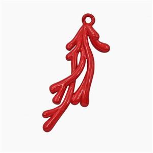 Coral Branch Charms Copper Pendant Red Enamel, approx 11-30mm
