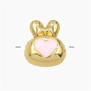 Copper Rabbit Beads Pink Enamel Heart Gold Plated, approx 13-15mm