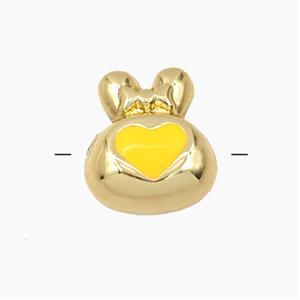 Copper Rabbit Beads Yellow Enamel Heart Gold Plated, approx 13-15mm