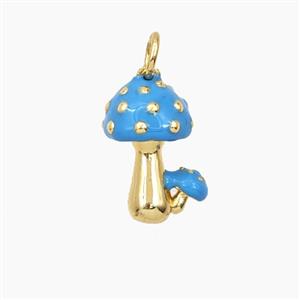 Copper Mushroom Pendant Blue Enamel Gold Plated, approx 9-15mm