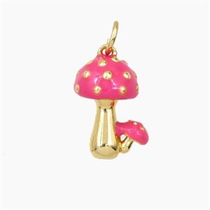 Copper Mushroom Pendant Hotpink Enamel Gold Plated, approx 9-15mm
