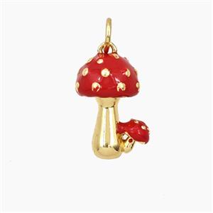 Copper Mushroom Pendant Red Enamel Gold Plated, approx 9-15mm