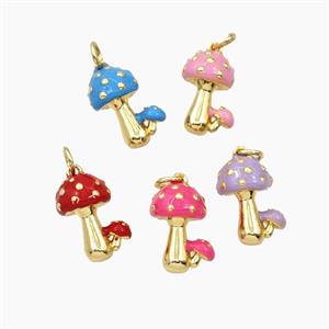 Copper Mushroom Pendant Enamel Gold Plated Mixed, approx 9-15mm