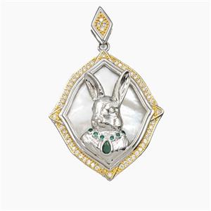 Copper Rabbit Pendant Pave Zirconia Platinum Gold Plated, approx 25-30mm
