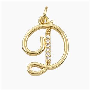 Copper Letter-D Pendant Pave Zirconia Gold Plated, approx 12-20mm
