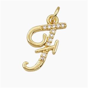 Copper Letter-F Pendant Pave Zirconia Gold Plated, approx 12-20mm