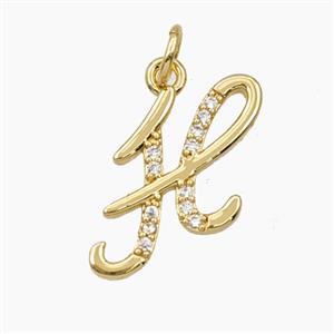 Copper Letter-H Pendant Pave Zirconia Gold Plated, approx 12-20mm