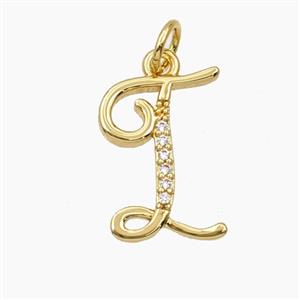 Copper Letter-I Pendant Pave Zirconia Gold Plated, approx 12-20mm