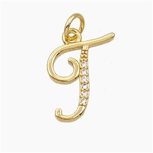 Copper Letter-J Pendant Pave Zirconia Gold Plated, approx 12-20mm