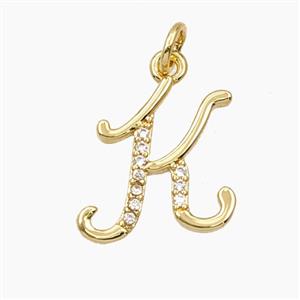 Copper Letter-K Pendant Pave Zirconia Gold Plated, approx 12-20mm