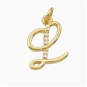 Copper Letter-L Pendant Pave Zirconia Gold Plated, approx 12-20mm