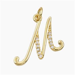Copper Letter-M Pendant Pave Zirconia Gold Plated, approx 12-20mm