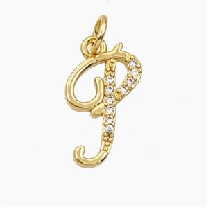 Copper Letter-P Pendant Pave Zirconia Gold Plated, approx 12-20mm