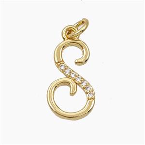 Copper Letter-S Pendant Pave Zirconia Gold Plated, approx 12-20mm