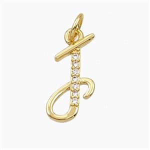 Copper Letter-T Pendant Pave Zirconia Gold Plated, approx 12-20mm