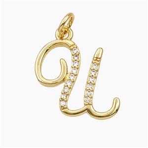Copper Letter-U Pendant Pave Zirconia Gold Plated, approx 12-20mm