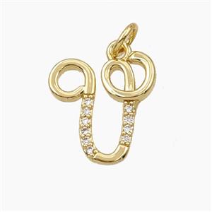 Copper Letter-V Pendant Pave Zirconia Gold Plated, approx 12-20mm