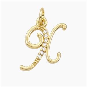 Copper Letter-X Pendant Pave Zirconia Gold Plated, approx 12-20mm