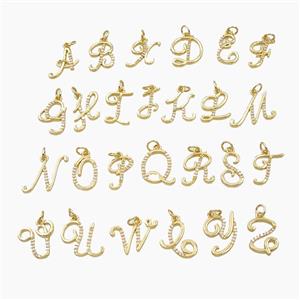 Copper Alphabet Pendant Pave Zirconia Mixed Letters, approx 12-20mm