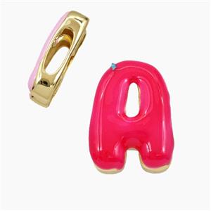 Copper Letter-A Beads Enamel Flat Hole Gold Plated, approx 13-21mm, 3-11mm hole