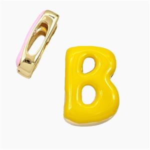 Copper Letter-B Beads Enamel Flat Hole Gold Plated, approx 13-21mm, 3-11mm hole