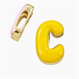 Copper Letter-C Beads Enamel Flat Hole Gold Plated, approx 13-21mm, 3-11mm hole