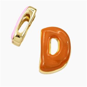 Copper Letter-D Beads Enamel Flat Hole Gold Plated, approx 13-21mm, 3-11mm hole