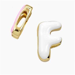 Copper Letter-F Beads Enamel Flat Hole Gold Plated, approx 13-21mm, 3-11mm hole