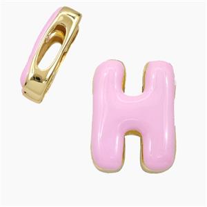 Copper Letter-H Beads Enamel Flat Hole Gold Plated, approx 13-21mm, 3-11mm hole