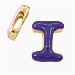 Copper Letter-I Beads Enamel Flat Hole Gold Plated, approx 13-21mm, 3-11mm hole