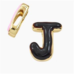 Copper Letter-J Beads Enamel Flat Hole Gold Plated, approx 13-21mm, 3-11mm hole