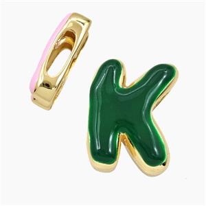 Copper Letter-K Beads Enamel Flat Hole Gold Plated, approx 13-21mm, 3-11mm hole