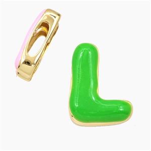 Copper Letter-L Beads Enamel Flat Hole Gold Plated, approx 13-21mm, 3-11mm hole