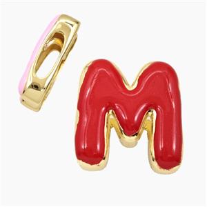 Copper Letter-M Beads Enamel Flat Hole Gold Plated, approx 13-21mm, 3-11mm hole