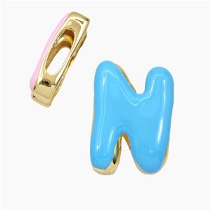 Copper Letter-N Beads Enamel Flat Hole Gold Plated, approx 13-21mm, 3-11mm hole