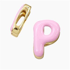 Copper Letter-P Beads Enamel Flat Hole Gold Plated, approx 13-21mm, 3-11mm hole