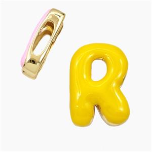 Copper Letter-R Beads Enamel Flat Hole Gold Plated, approx 13-21mm, 3-11mm hole
