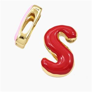 Copper Letter-S Beads Enamel Flat Hole Gold Plated, approx 13-21mm, 3-11mm hole