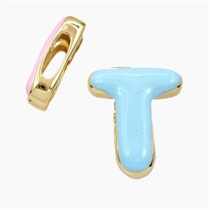 Copper Letter-T Beads Enamel Flat Hole Gold Plated, approx 13-21mm, 3-11mm hole