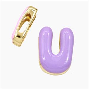 Copper Letter-U Beads Enamel Flat Hole Gold Plated, approx 13-21mm, 3-11mm hole