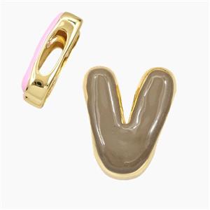 Copper Letter-V Beads Enamel Flat Hole Gold Plated, approx 13-21mm, 3-11mm hole