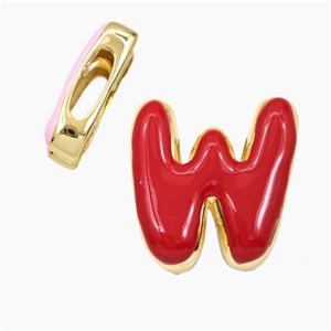 Copper Letter-W Beads Enamel Flat Hole Gold Plated, approx 13-21mm, 3-11mm hole