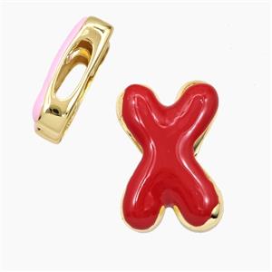 Copper Letter-X Beads Enamel Flat Hole Gold Plated, approx 13-21mm, 3-11mm hole