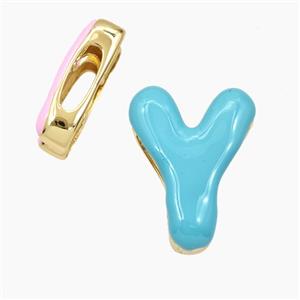 Copper Letter-Y Beads Enamel Flat Hole Gold Plated, approx 13-21mm, 3-11mm hole