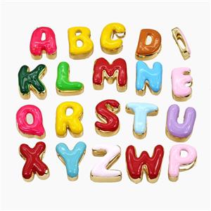 Copper Alphabet Beads Enamel Flat Hole Gold Plated Mix Letters, approx 13-21mm, 3-11mm hole