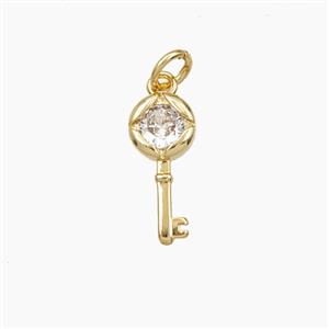 Copper Key Pendant Pave Zirconia Gold Plated, approx 7-15mm